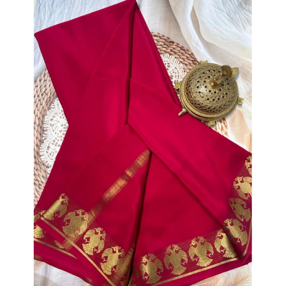 Women's Crepe Chit Pallu Solid Saree — Red · 1043
