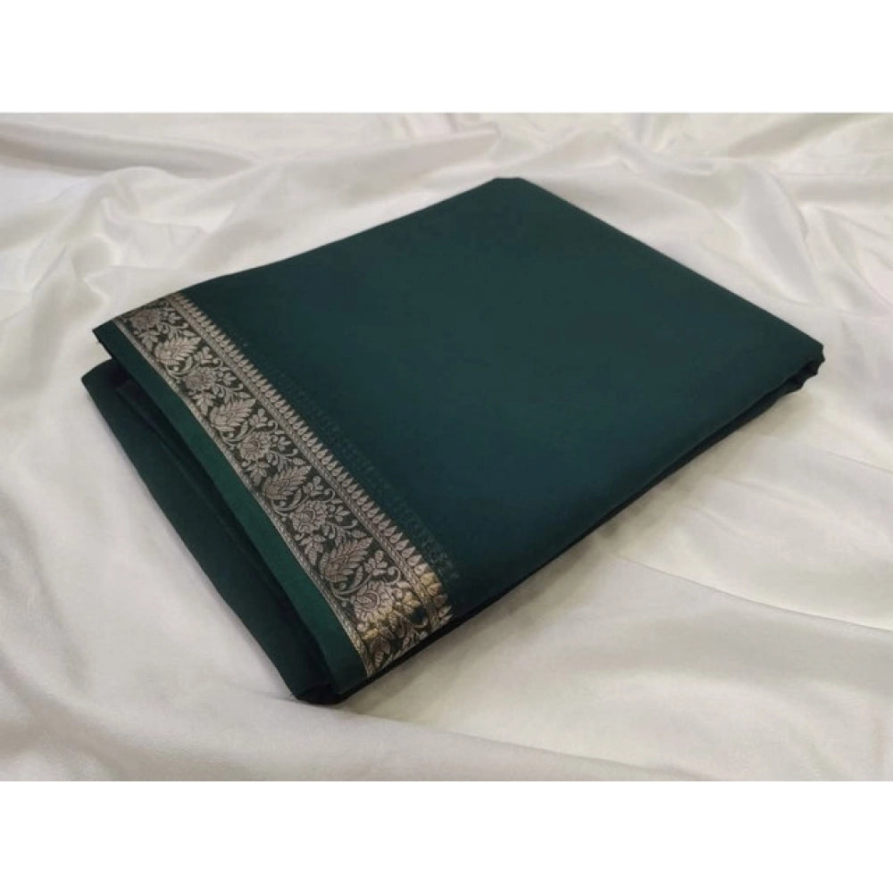 Women's Crepe Chit Pallu Solid Saree — Bottle Green · 1044