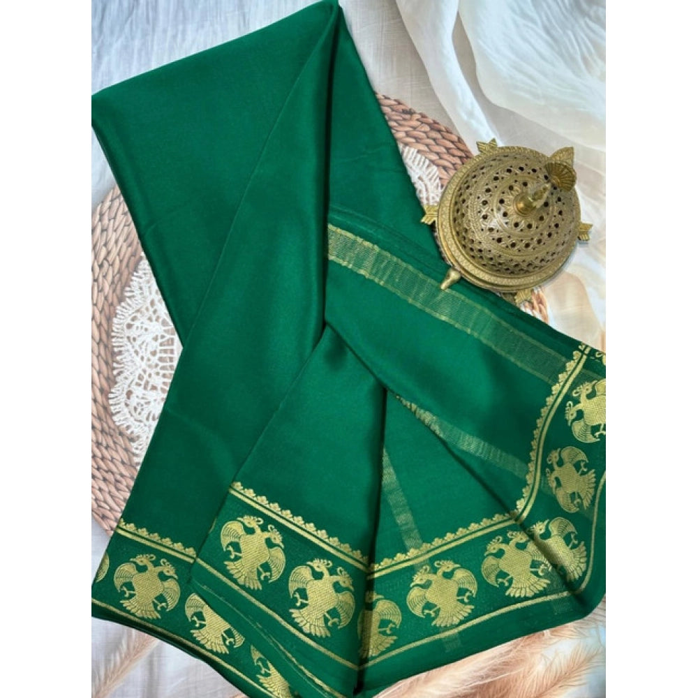 Women's Crepe Chit Pallu Solid Saree — Green · 1046
