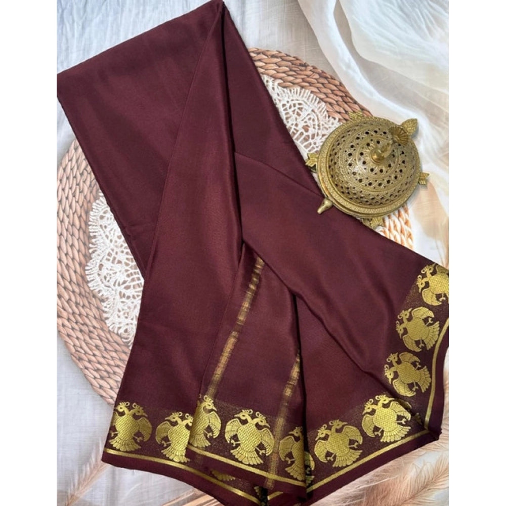 Women's Crepe Chit Pallu Solid Saree — Brown