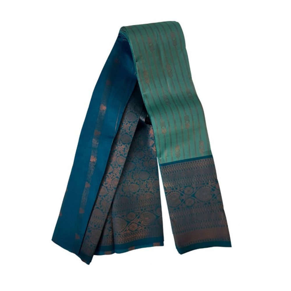 Women's Soft Silk Wooven Saree — Dark Pista · 1801