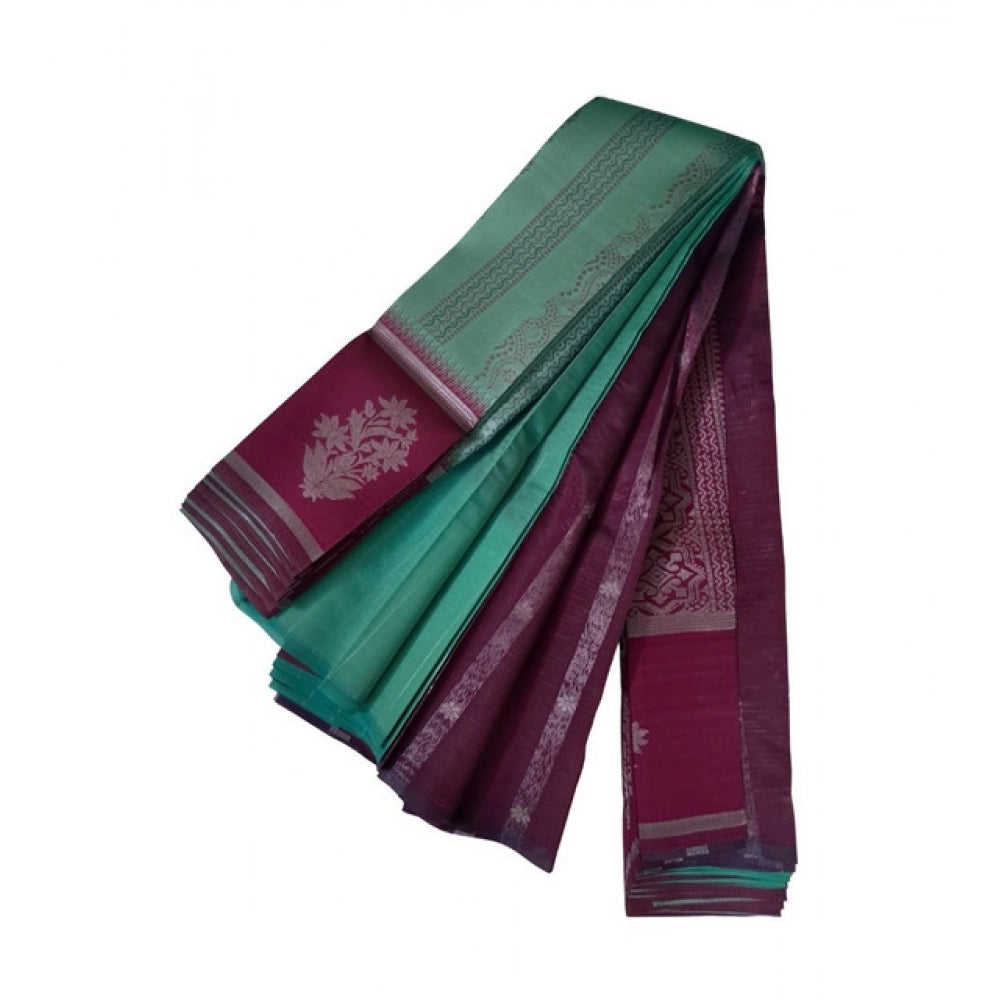 Women's Soft Silk Wooven Saree — Dark Pista · 5211