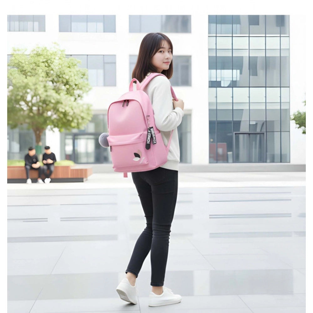 Unisex Pu Leather Solid Medium Zipper Backpack — Pink