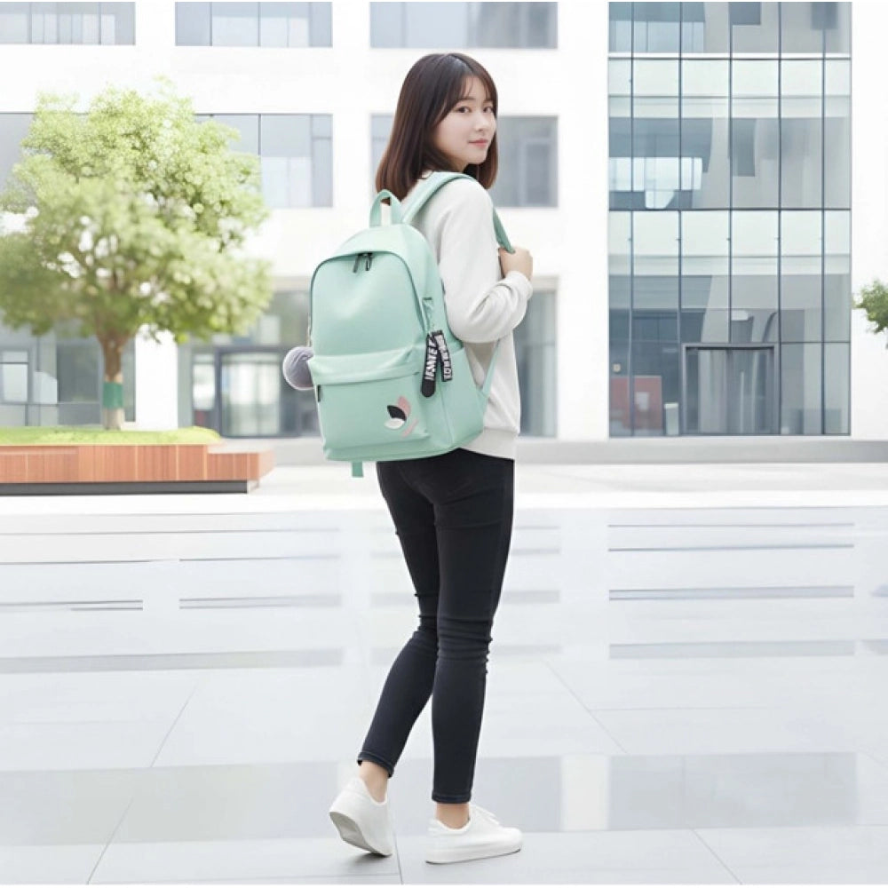Unisex Pu Leather Solid Medium Zipper Backpack — Green