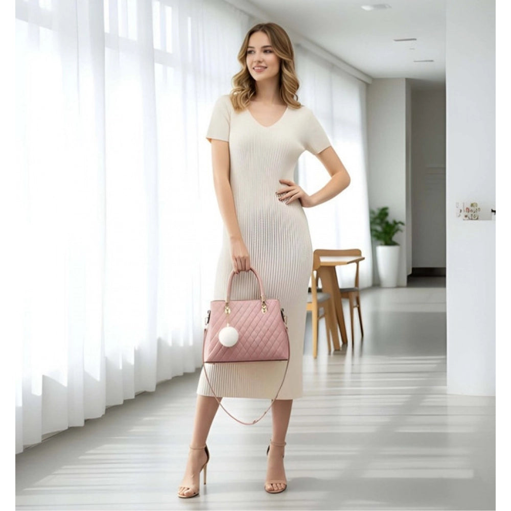 Women's Pu Leather Solid Shoulder Zipper Handbag — Pink · 1003