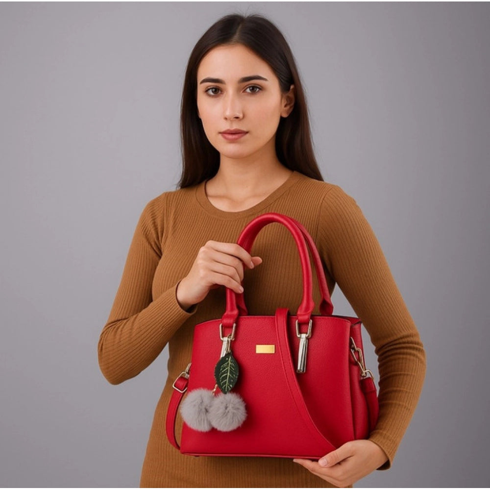 Women's Pu Leather Solid Shoulder Zipper Handbag — Red · 1006