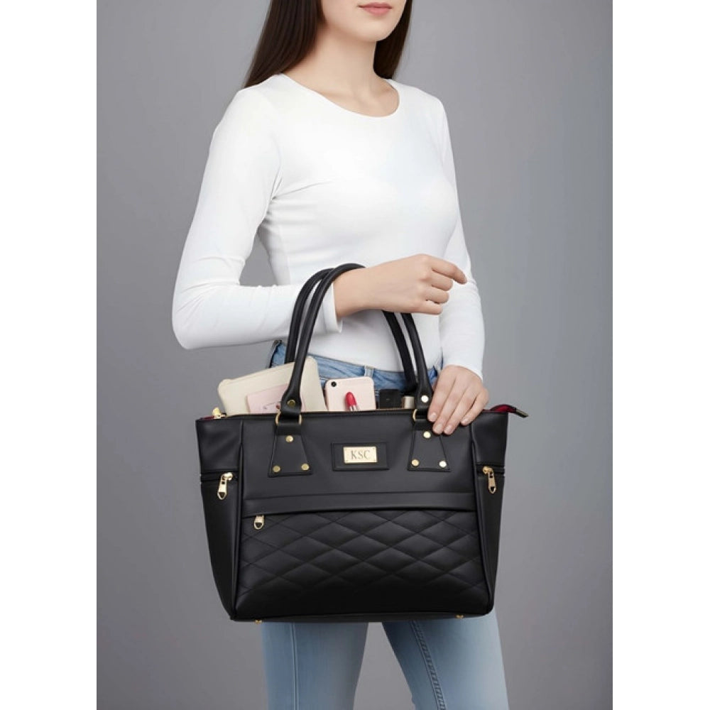 Women's Pu Leather Solid Shoulder Zipper Handbag — Black · 1012