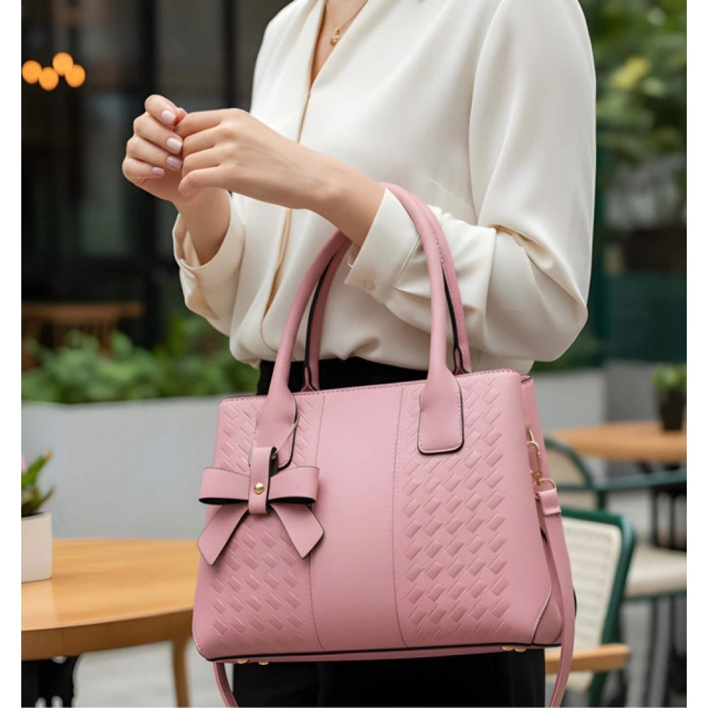 Women's Pu Leather Solid Shoulder Zipper Handbag — Pink · 1015