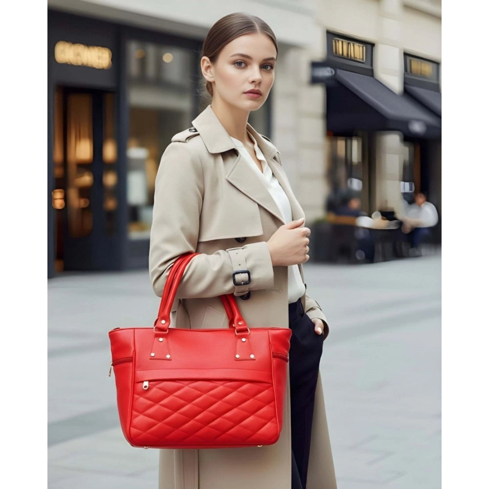 Women's Pu Leather Solid Shoulder Zipper Handbag — Red · 1016