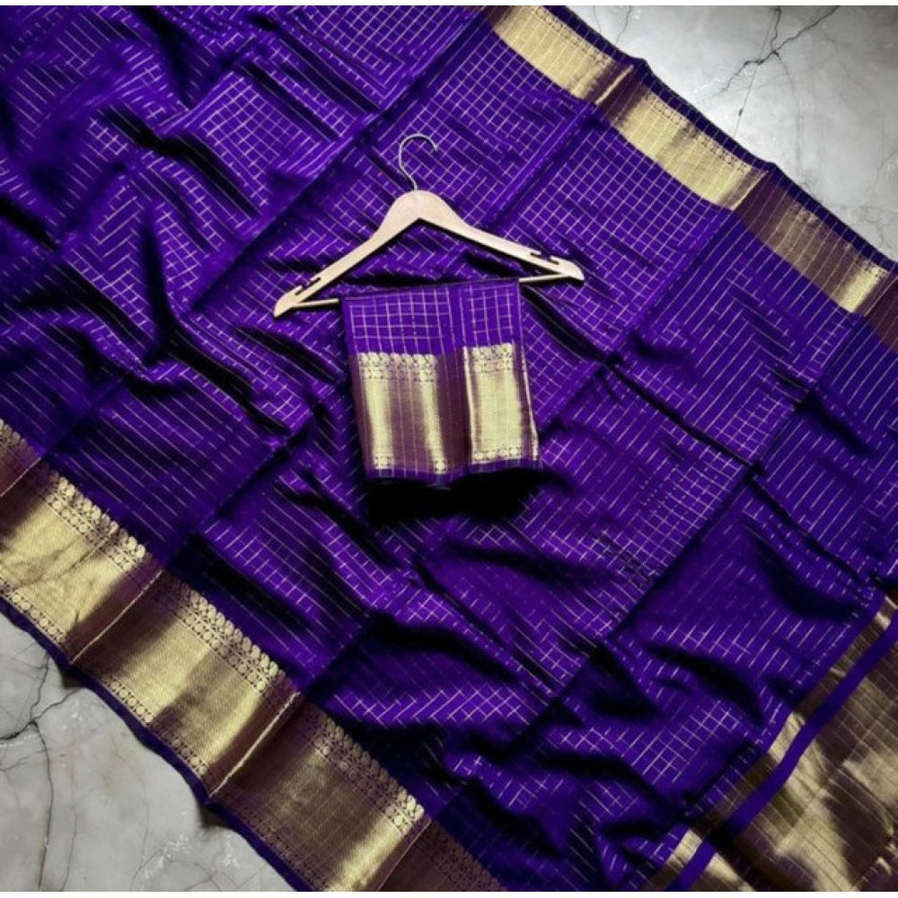 Women's Banarasi Silk Printed Saree — Purple · rali
