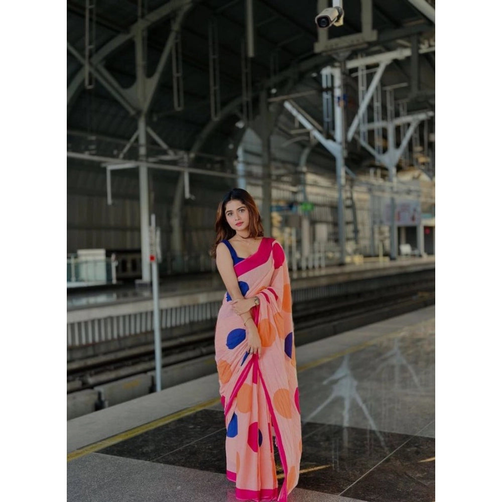 Women's Linen Printed Saree — Orange · PchG