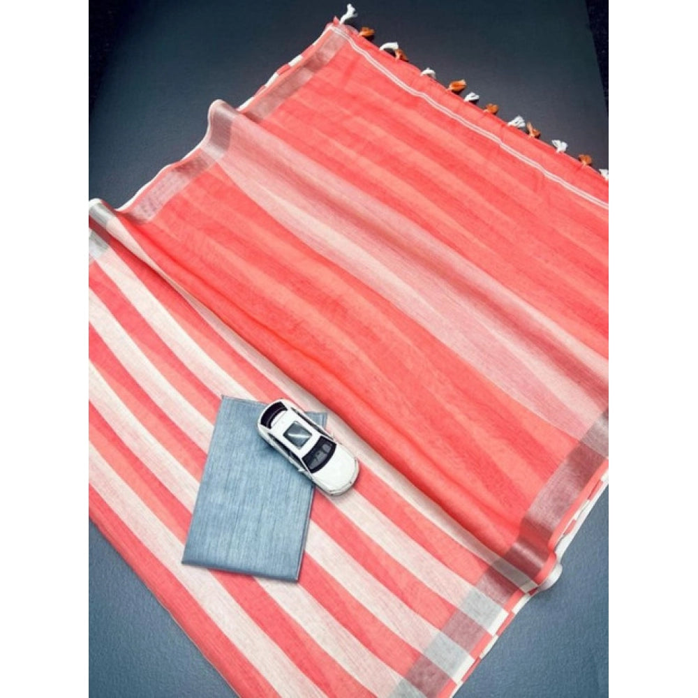 Women's Linen Printed Saree · gWht