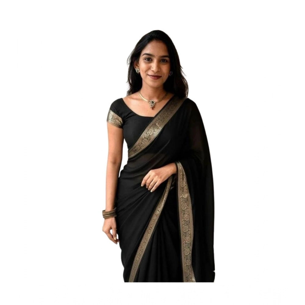 Women's Vichitra Silk Printed Saree — Black