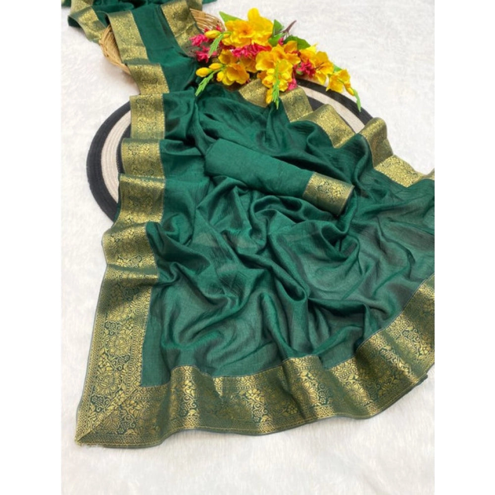 Women's Vichitra Silk Printed Saree — Green