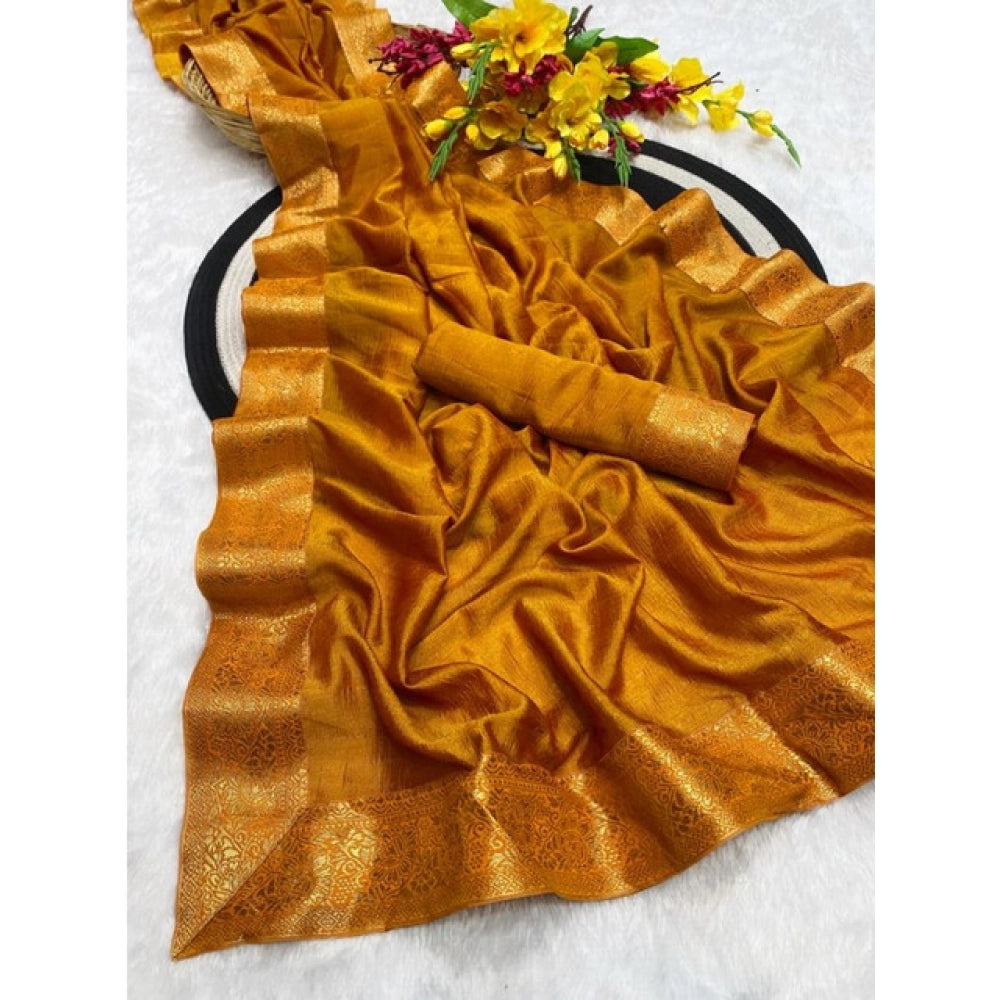 Women's Vichitra Silk Printed Saree — Mustard