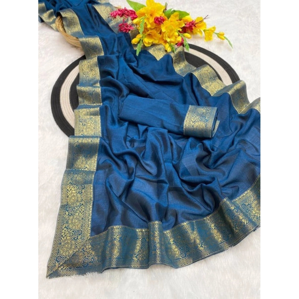 Women's Vichitra Silk Printed Saree — Rama