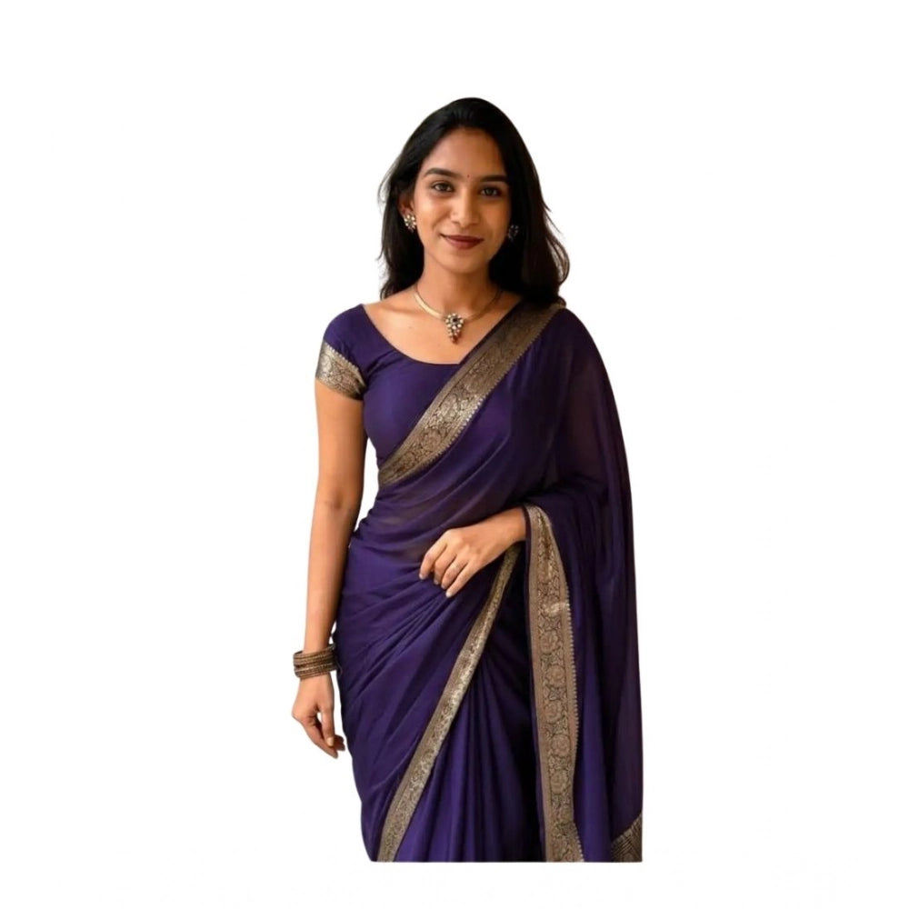 Women's Vichitra Silk Printed Saree — Purple