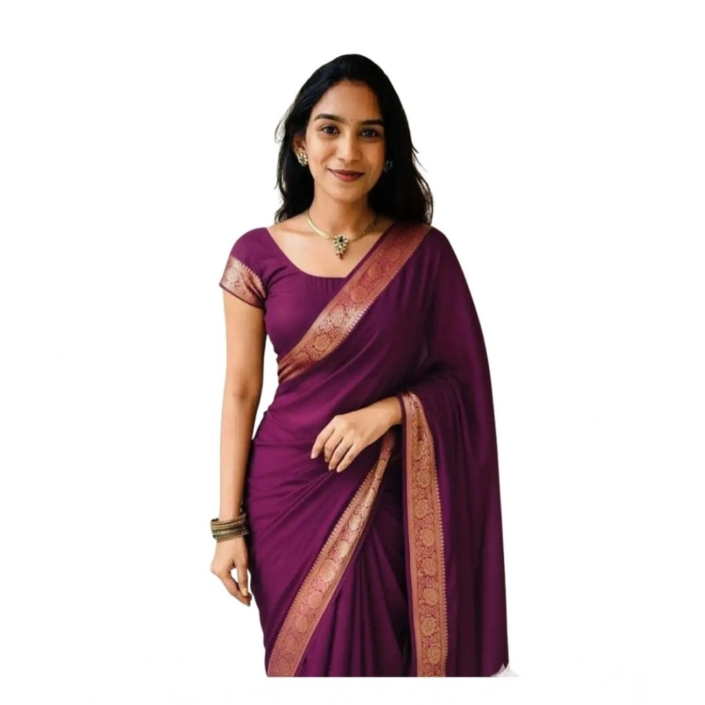 Women's Vichitra Silk Printed Saree — Wine