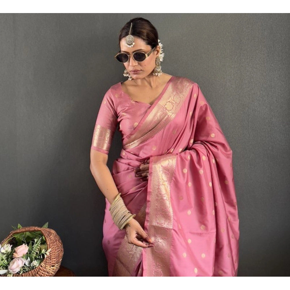Women's Satin Printed Saree — Pink