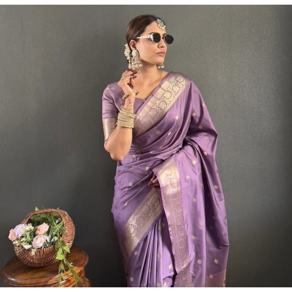 Women's Satin Printed Saree — Purple