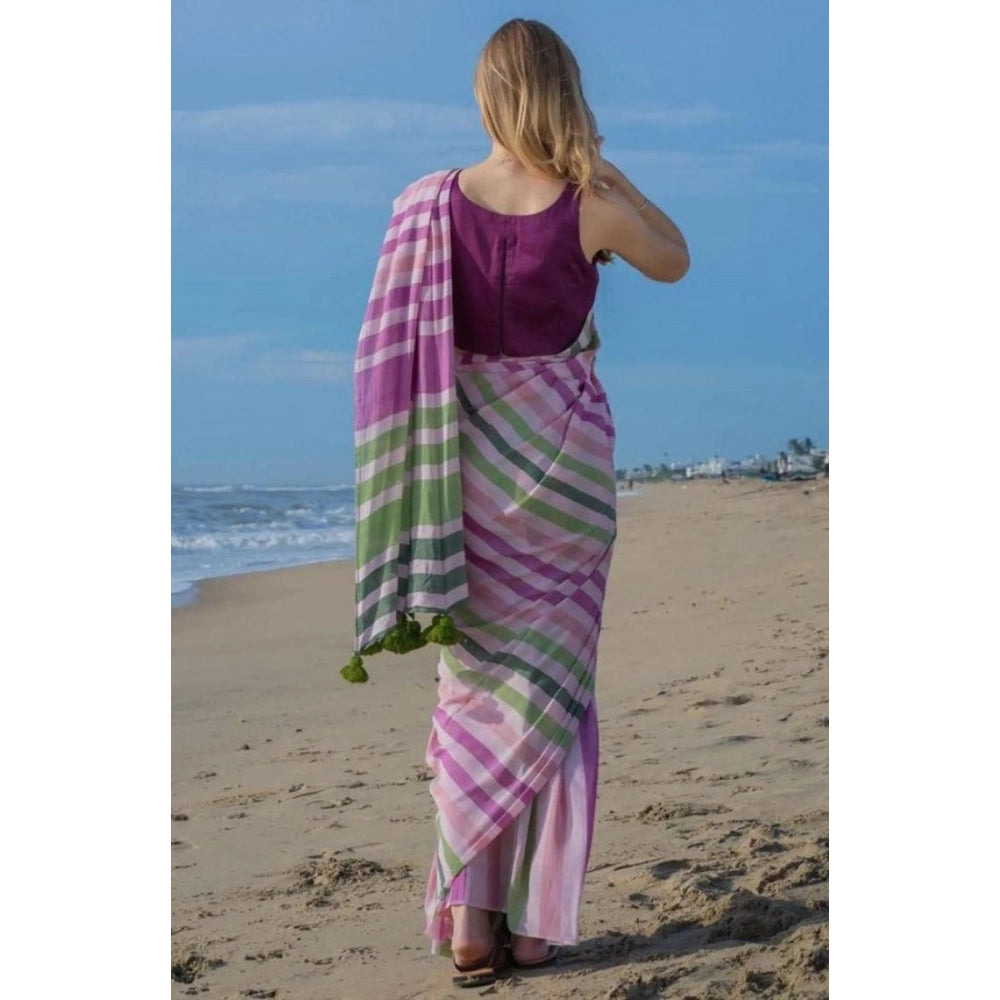 Women's Linen Printed Saree — Pink · _Pnk