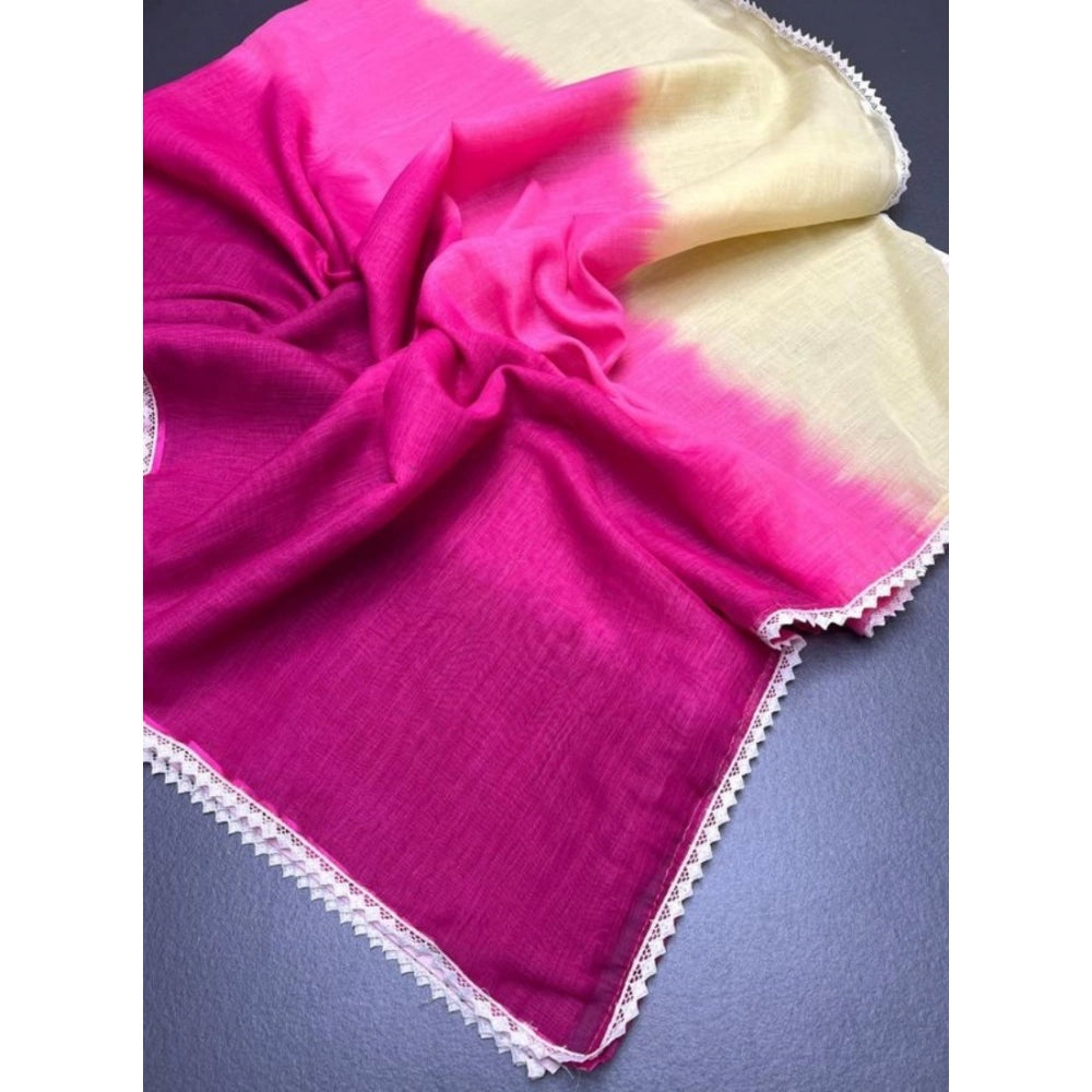 Women's Linen Printed Saree — Pink · kWht