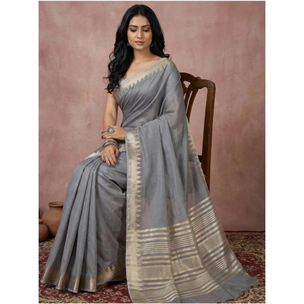 Women's Cotton Printed Saree — Gray