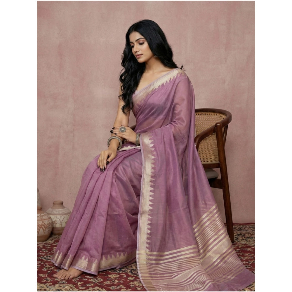 Women's Cotton Printed Saree — Purple · 1005