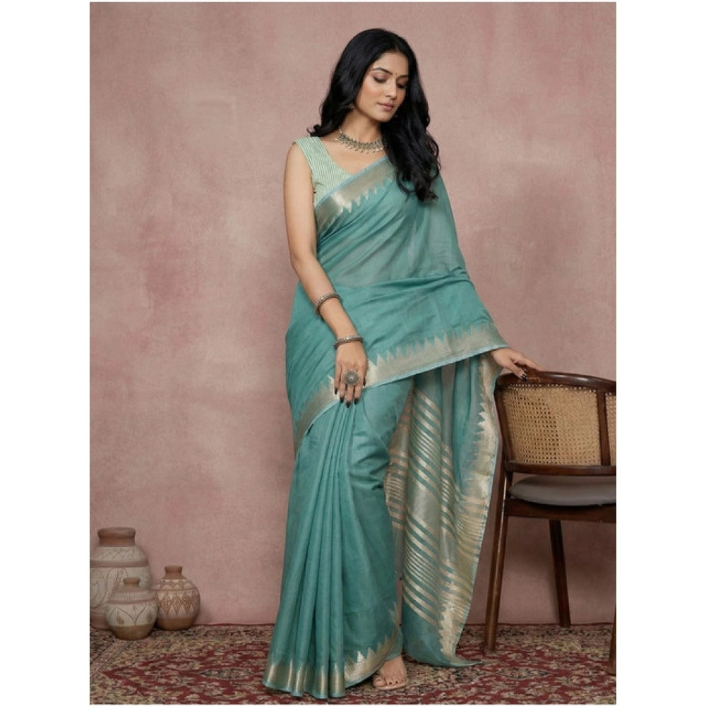 Women's Cotton Printed Saree — Teal