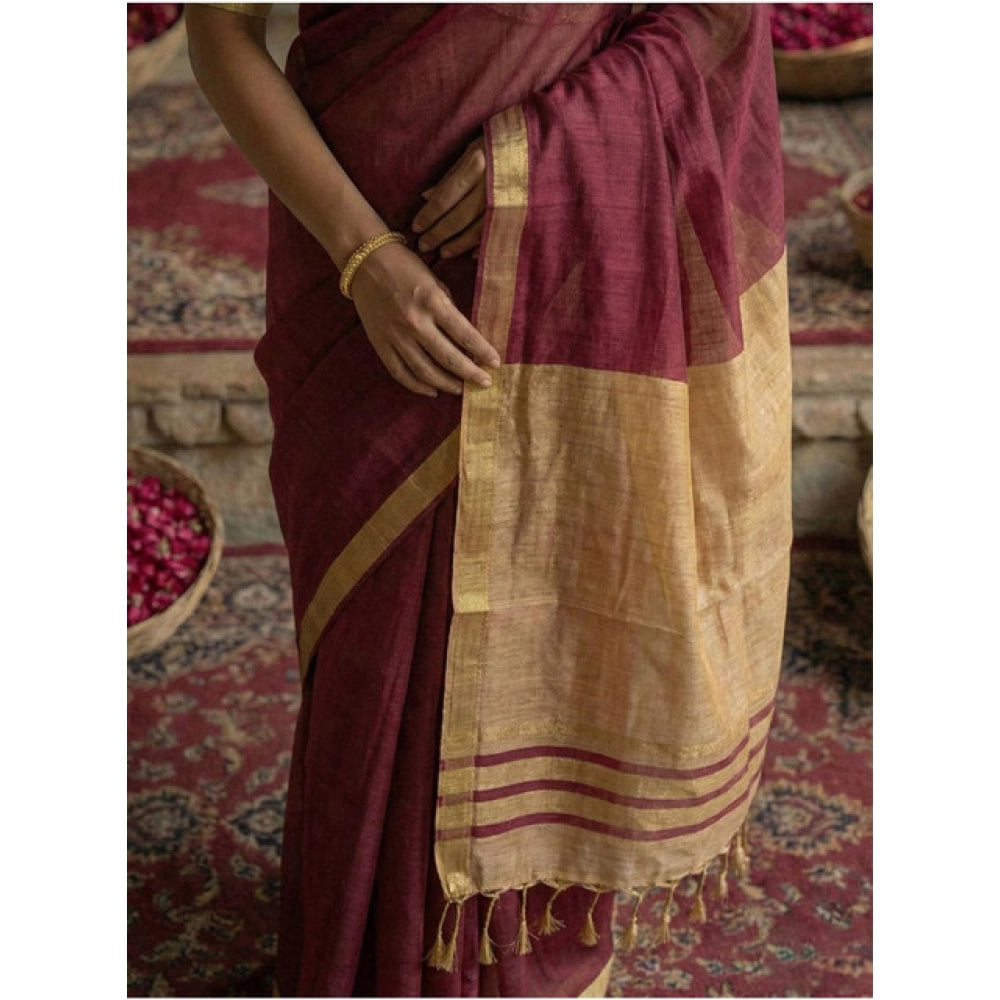 Women's Cotton Printed Saree — Wine · 1011