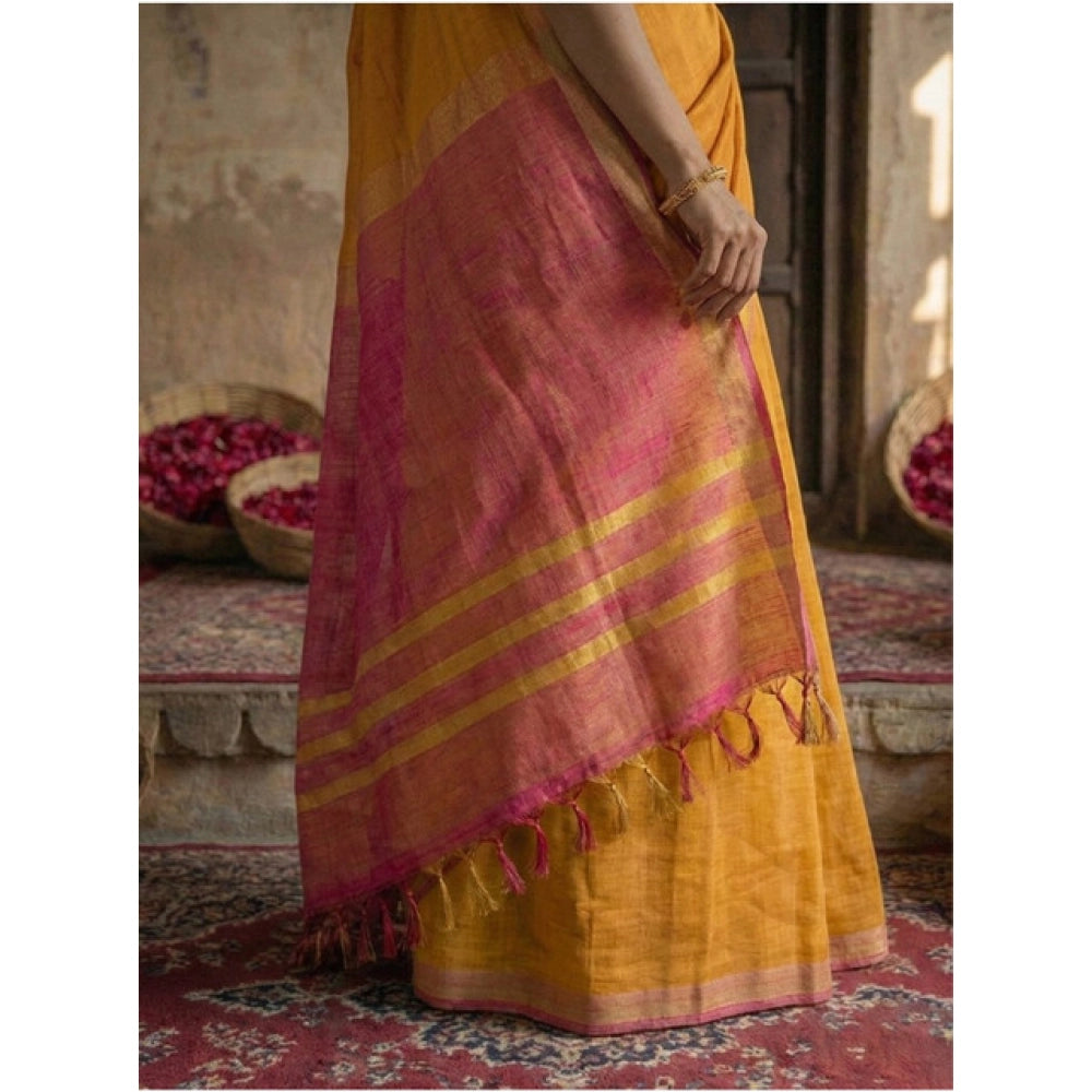 Women's Cotton Printed Saree — Yellow · 1012