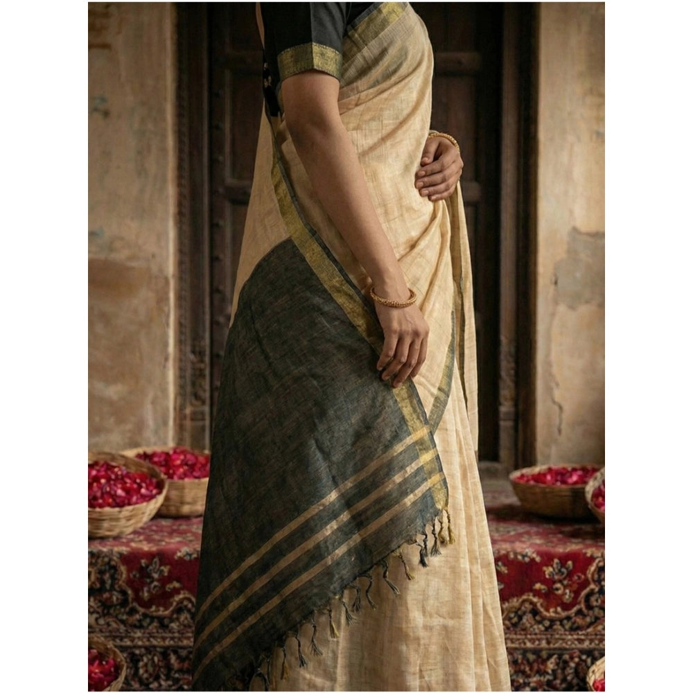 Women's Cotton Printed Saree — Beige · 1014