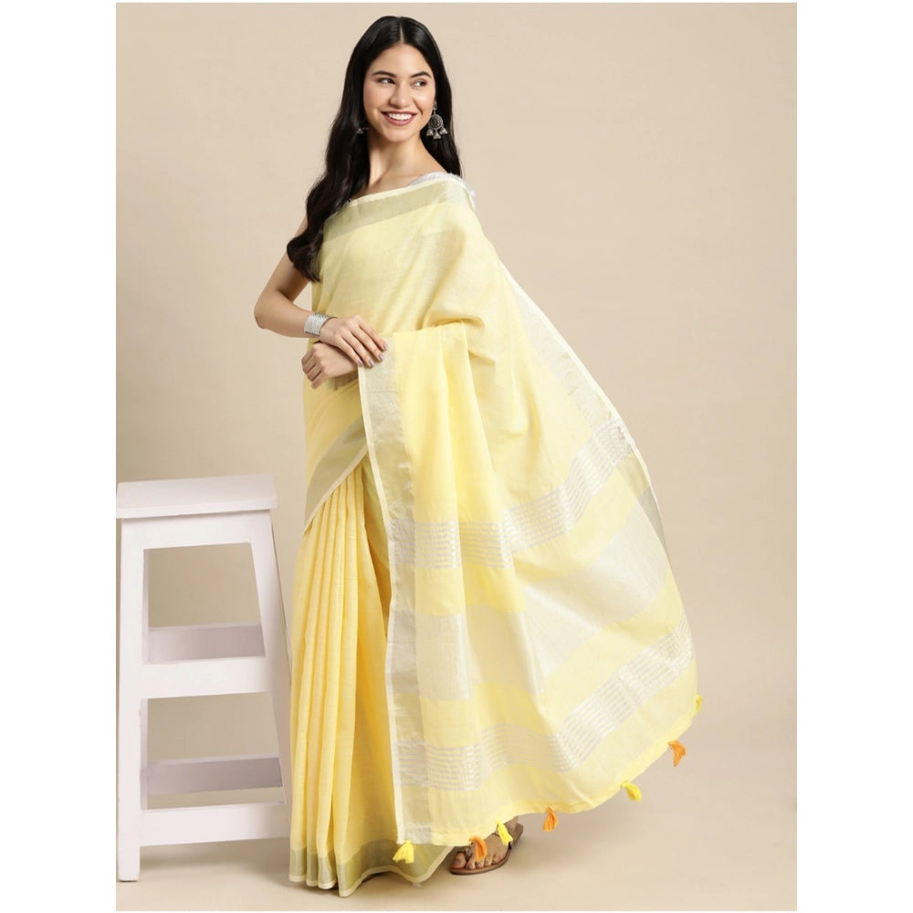 Women's Linen Cotton Printed Saree — Yellow · 1017