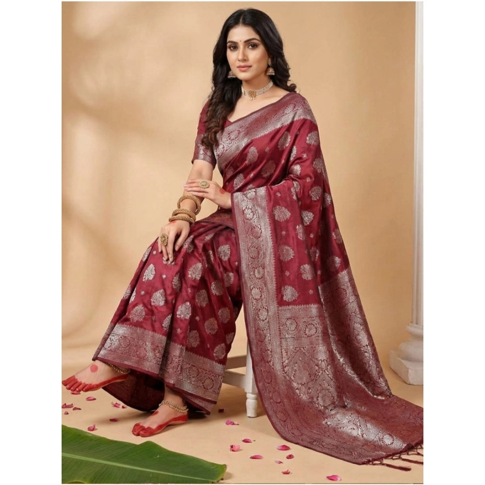 Women's Silk Blend Printed Saree — Maroon · 1031