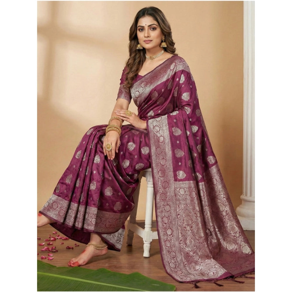 Women's Silk Blend Printed Saree — Purple · 1033