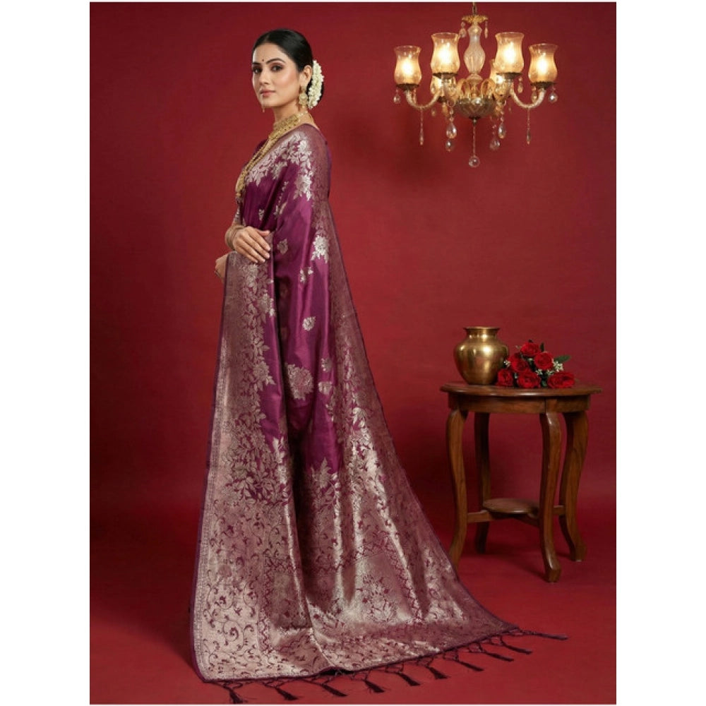 Women's Silk Blend Printed Saree — Purple · 1035