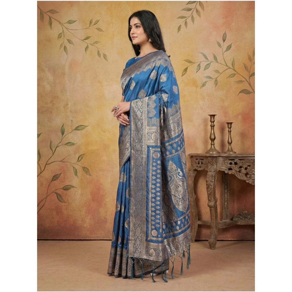 Women's Silk Blend Printed Saree — Sky Blue