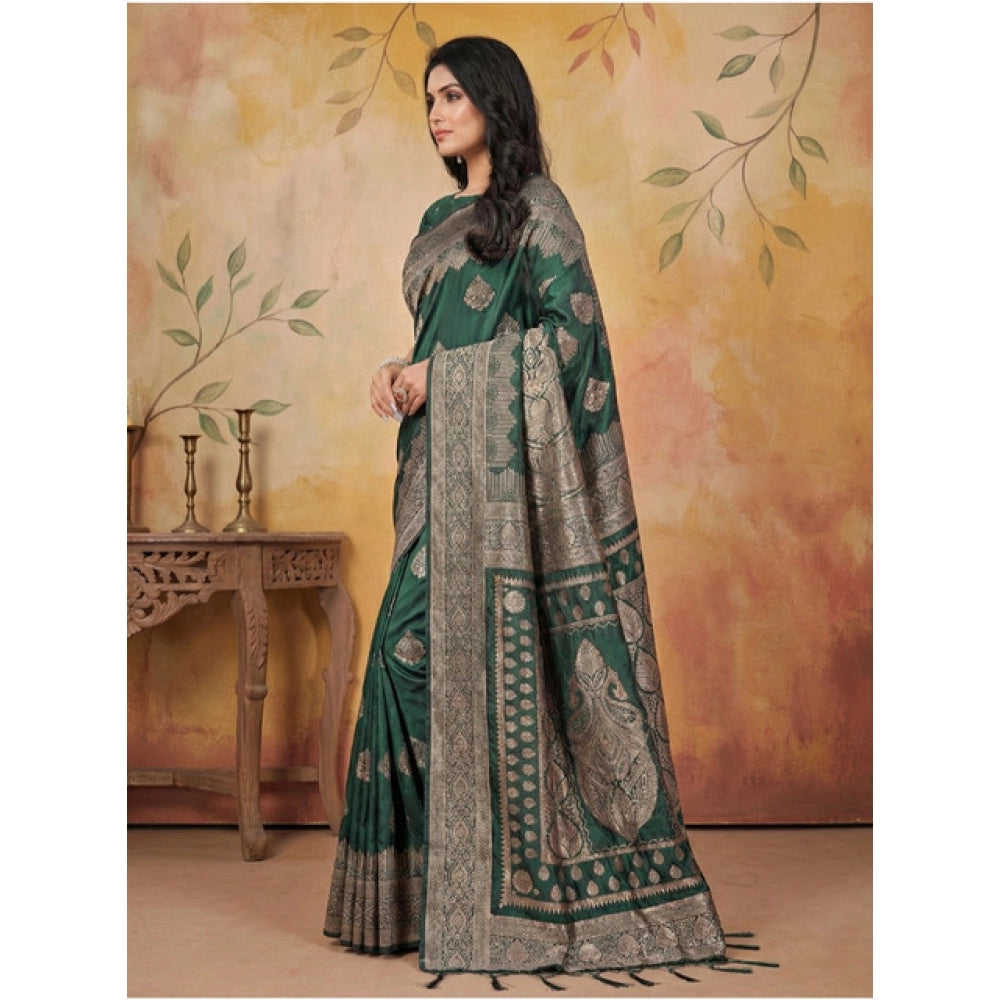 Women's Silk Blend Printed Saree — Green
