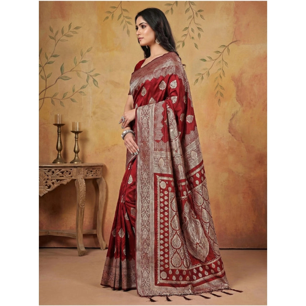 Women's Silk Blend Printed Saree — Maroon · 1057