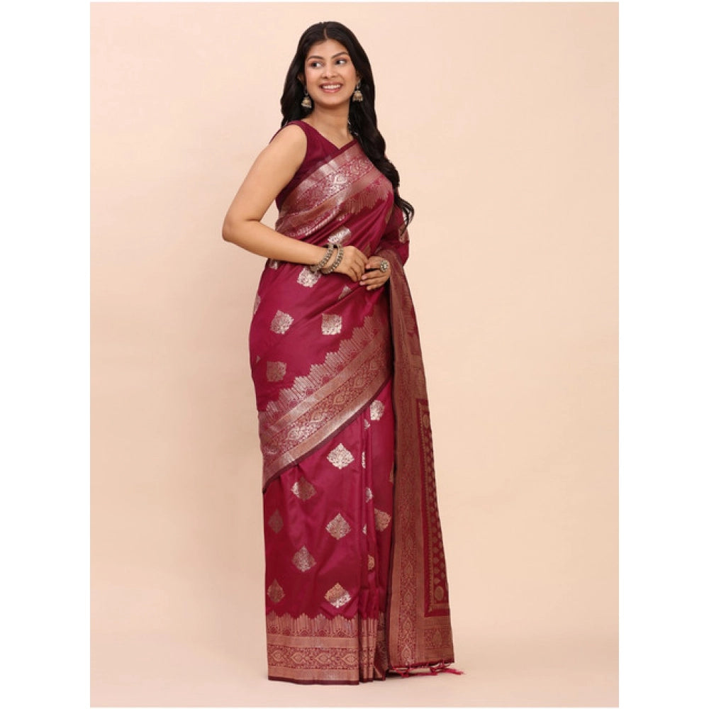 Women's Banarasi Silk Printed Saree — Magenta · 1058