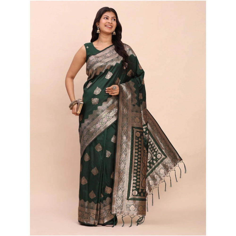 Women's Banarasi Silk Printed Saree — Green · 1059