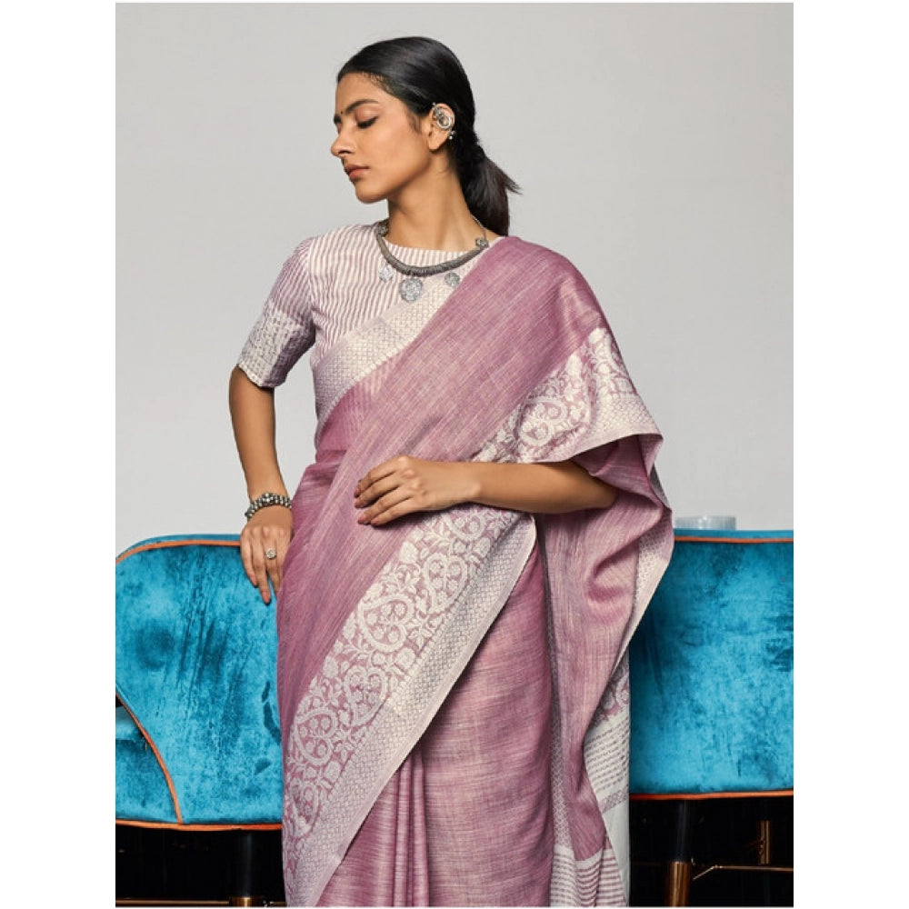Women's Linen Printed Saree — Purple · 1068