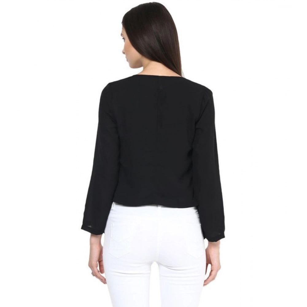 Women's Solid Long Sleeves Blazer — Black