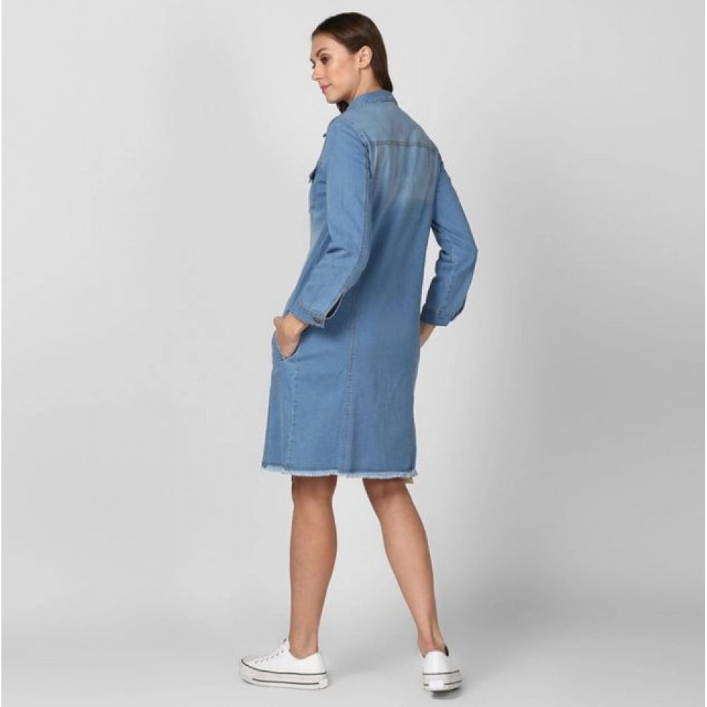 Women's Denim Washed Long Sleeves Jacket — Blue · 61_L
