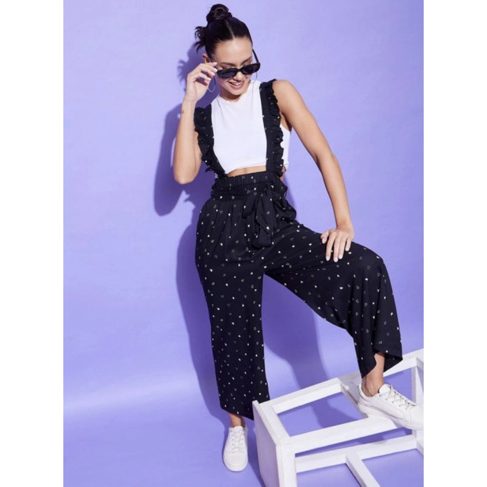 Women's Rayon Pinafore Shoulder Straps Jumpsuit — Black