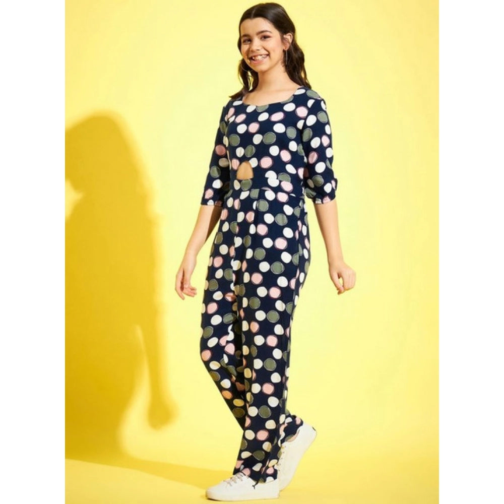 Girl's Cotton Polka 3-4th Sleeve Jumpsuit