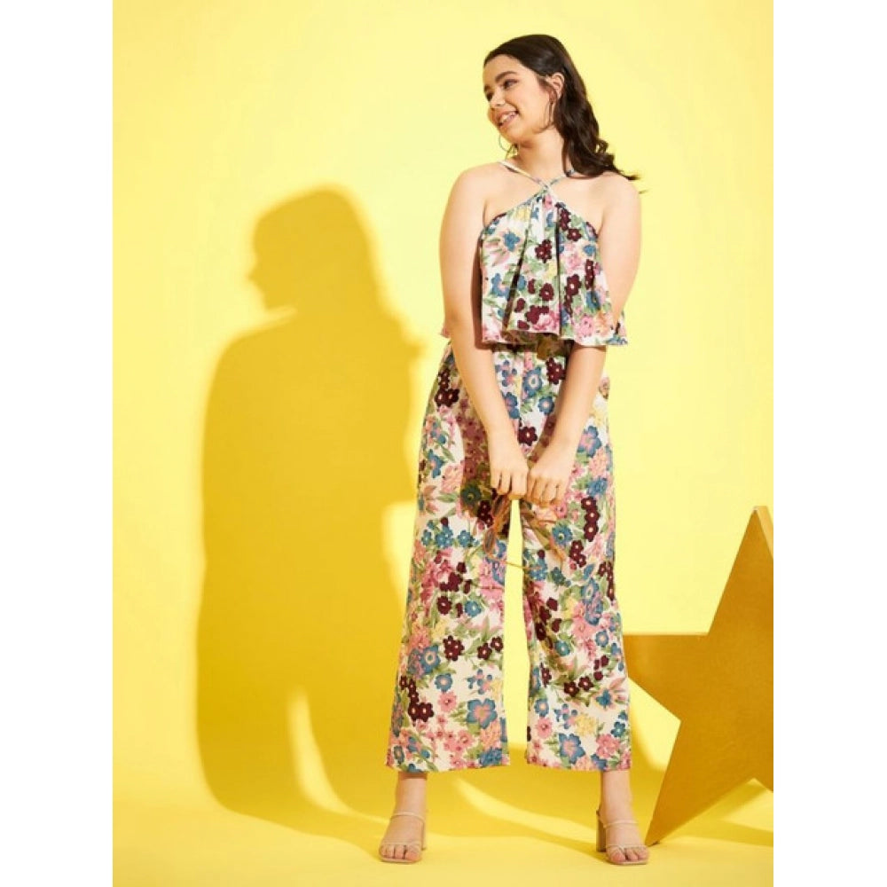 Girl's Crepe Floral Sleeveless Jumpsuit