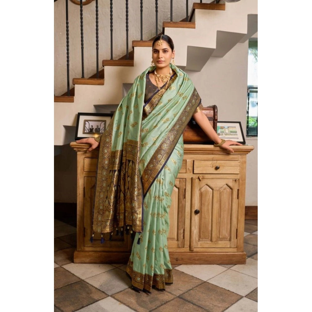 Women's Silk Blend Booti Work Ready To Wear Saree — Seagreen