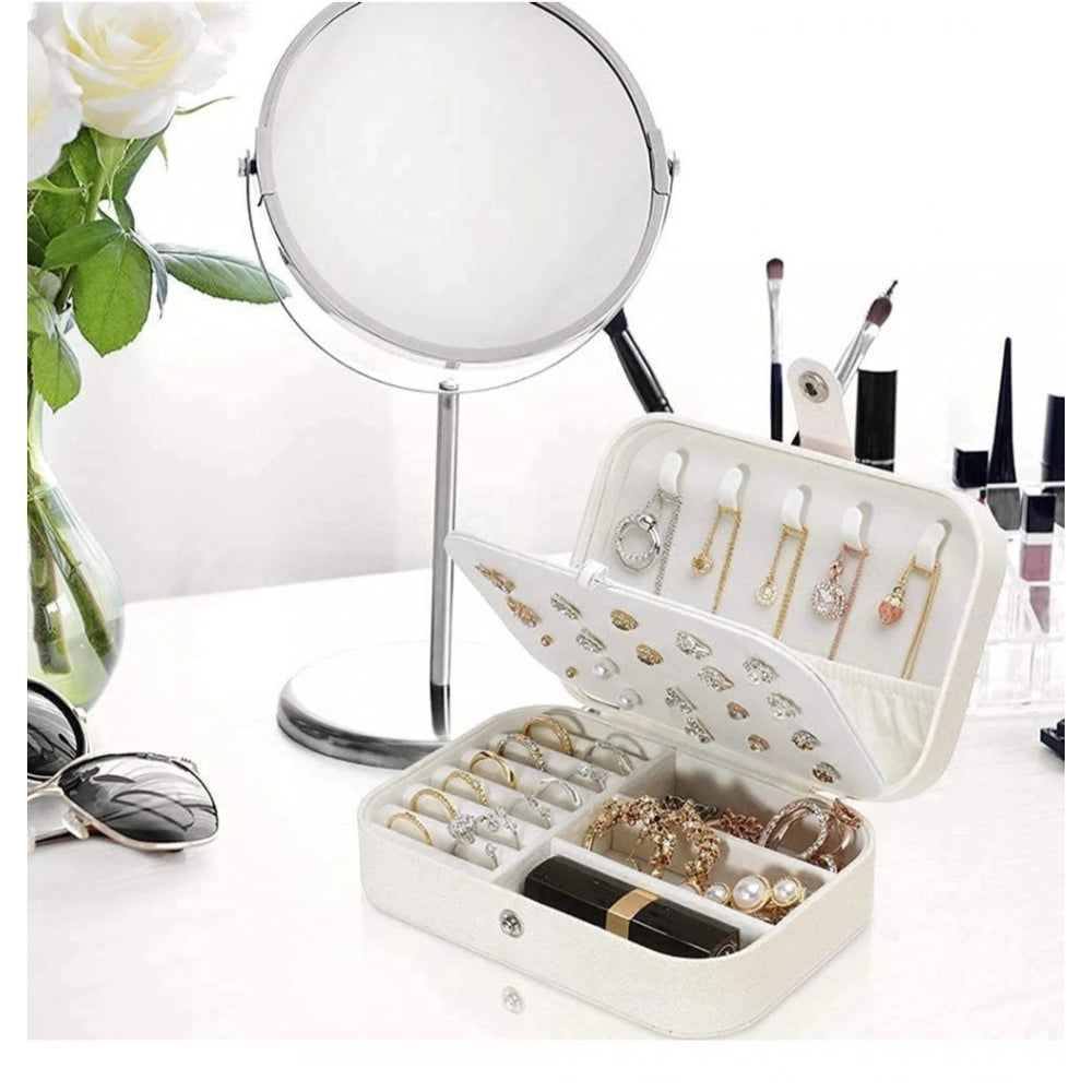 Pu Leather Solid Jewelry Storage Box — White-Cream