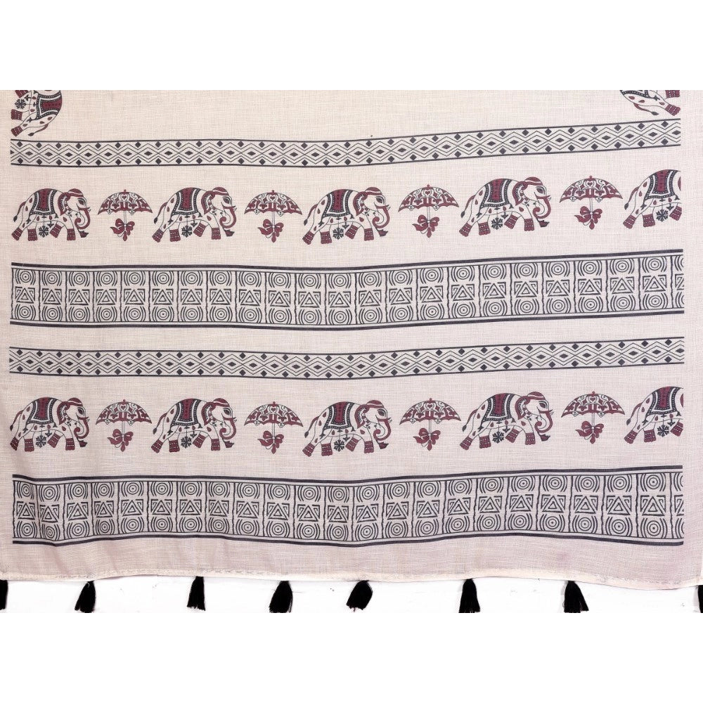 Women's Linen Cotton Printed Saree — Off White · 1921